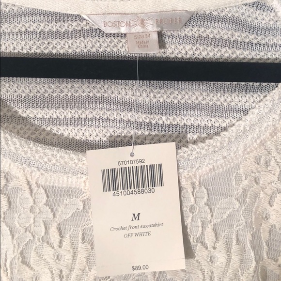 NWT Boston Proper Cream “Crochet Front Sweatshirt” - Picture 5 of 6